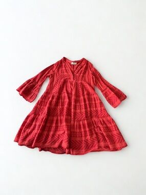 Devotion TWINS Red Tiered Bell-Sleeve Dress for Girls
